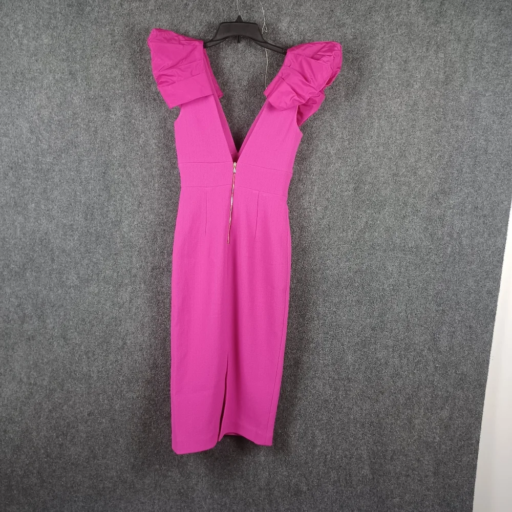 Rebecca Vallance Cupid's Bow Mixed Media Crepe & Taffeta Dress Barbiecore Size 2 - Picture 3 of 14